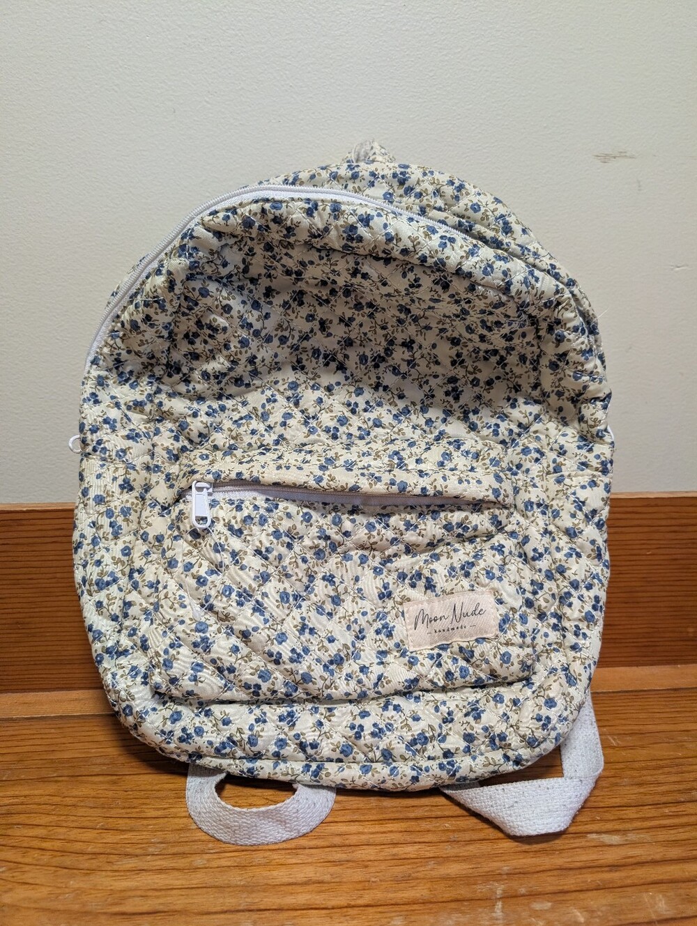 Moon Nude Handmade Quilted Floral Backpack Blue Cream Cottagecore